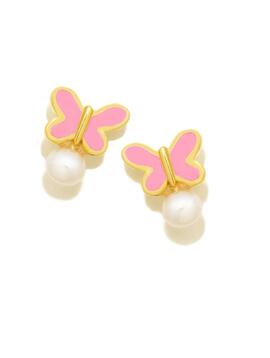 Pendiente AGATHA dorado mariposa rosa y perla