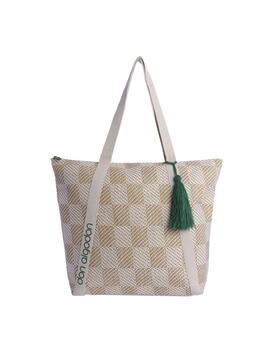 Bolso DON ALGODON playa natural logo verde