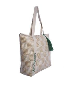 Bolso DON ALGODON playa natural logo verde