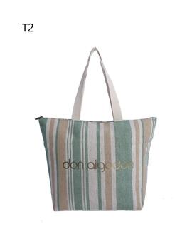 Bolso DON ALGODON playa tela rayas logo medio