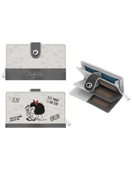 Cartera MAFALDA piel gris y beige dibujo
