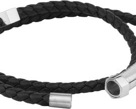 Pulsera POLICE cuero negro entrelazado parte metálica