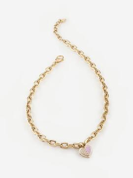 Guess colgante dorado eslab corazon blanco/rosa