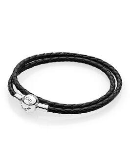 Pulsera PANDORA en Cuero Trenzado Doble Negro