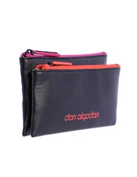 Cartera DON ALGODON Frida 2 cremalleras naranja/fucsia