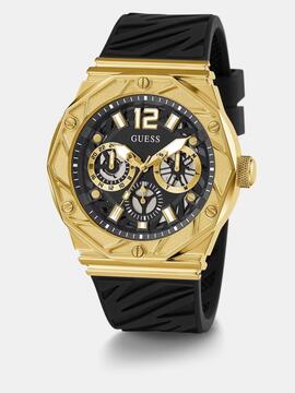 Reloj GUESS Caucho Negro Esfera Dorada