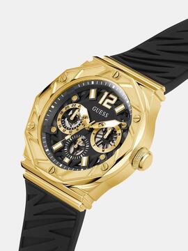 Reloj GUESS Caucho Negro Esfera Dorada