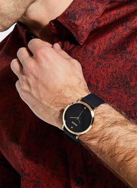 Reloj GUESS Supernova dorado correa caucho negra