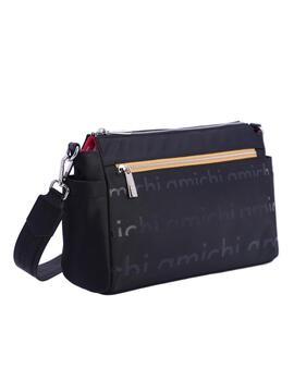 Bandolera AMICHI negra rigida cremallera amarilla