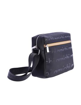 Bandolera AMICHI negra mediana cremellera amarilla