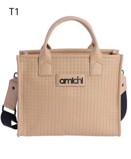 Bolso AMICHI mano cuadros logo delante