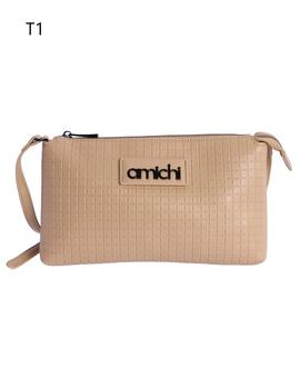 Bandolera AMICHI Alma plana doble cuadros logo delante