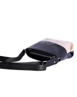 Bandolera AMICHI  logo delante beig y negro