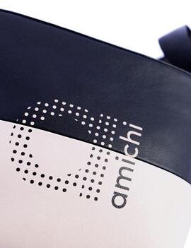 Bandolera AMICHI  logo delante beig y negro