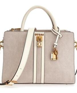 Guess bolso piel beige cremallera logo