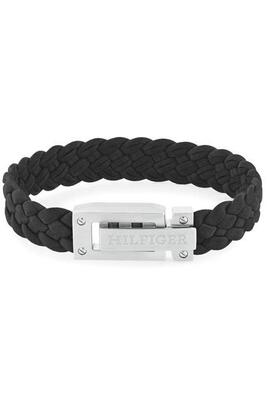 Pulsera TOMMY HILFIGER cuero trenzad negra cierre acero log