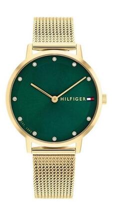 Reloj TOMMY HILFIGER dorado correa malla esfera verde