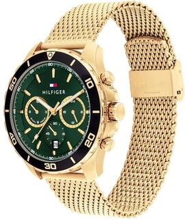 Reloj TOMMY HILFIGER correa malla dorado esfera verde