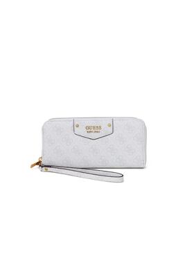 Cartera GUESS alargada blanca logo gris