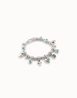 Uno de 50 pulsera plata bolas cuelga simbolos turq