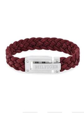 Pulsera TOMMY HILFIGER cuero trenzad roja cierre acero logo