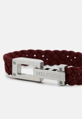 Pulsera TOMMY HILFIGER cuero trenzad roja cierre acero logo