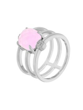 Anillo MAREA plata 3 aros piedra rosa