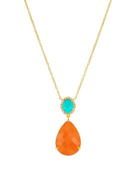 Colgante MAREA dorado piedra naranja/turquesa