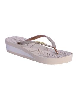 Chancla DON ALGODON con plataforma beige purpurina