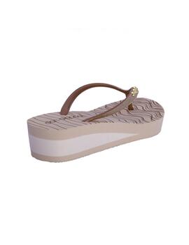 Chancla DON ALGODON con plataforma beige purpurina