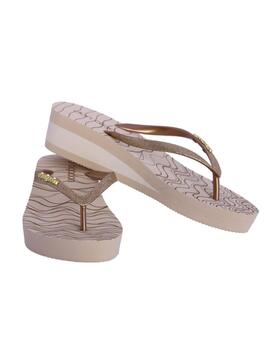 Chancla DON ALGODON con plataforma beige purpurina