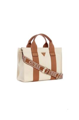 Bolso GUESS Canvas tela beige logo cognac