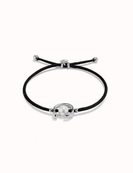 Pulsera UNO DE 50 cordon negro perla