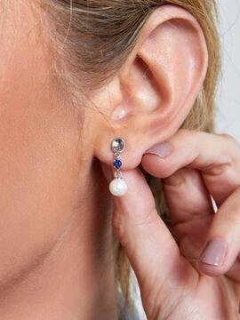 Marea pendientes plata perla c/piedra azul