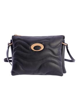Bandolera DON ALGODON piel negra logo beige