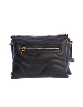 Bandolera DON ALGODON piel negra logo beige