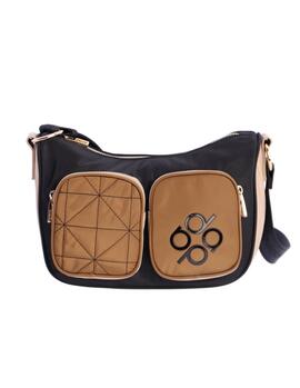 Bandolera DON ALGODON  Bergamo negra bolsillo camel