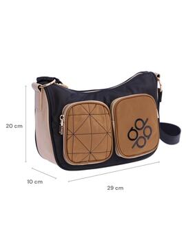Bandolera DON ALGODON  Bergamo negra bolsillo camel