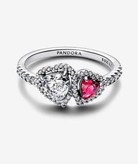 Anillo PANDORA Halo Corazones bicolor
