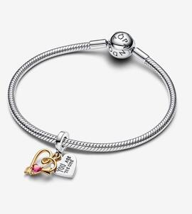 Charm PANDORA Doble Colgante Corazón Grabable y Flecha