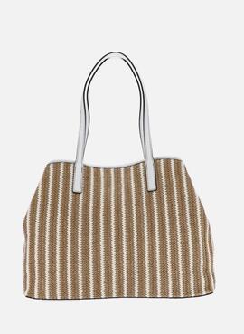 Shopper GUESS beig rallas blancas