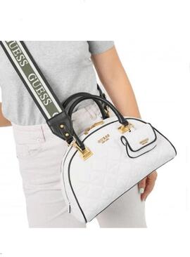 Bolso GUESS piel blanco asas tela logo