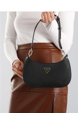 Bandolera GUESS negra piel cremallera