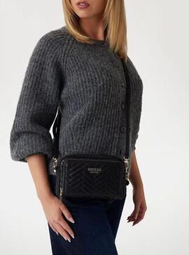 Bandolera GUESS Anning negra acolchada doble bolsillo