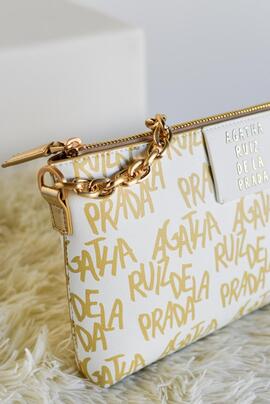 Bolso AGATHA baguette blanco logos dorados