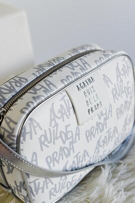 Bandolera AGATHA cuadrada blanca logos plata