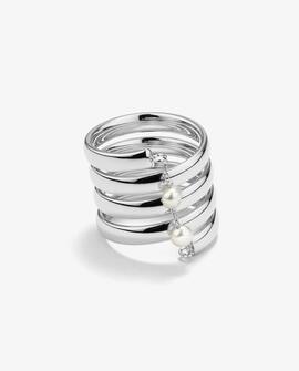 Anillo RADIANT plateado varias tiras y 2 perlas