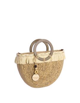 Bolso AMICHI mano ovalado efecto paja asas madera