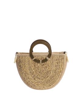 Bolso AMICHI mano ovalado efecto paja asas madera
