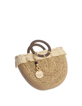 Bolso AMICHI mano ovalado efecto paja asas madera
